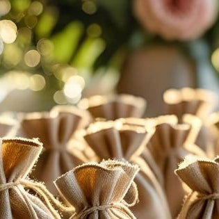 table of wedding favor bags